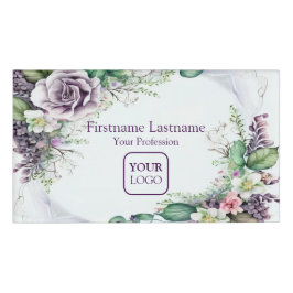 カスタムロゴ紫フローラ緑素朴葉 名札