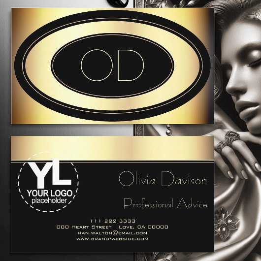 カスタムロゴ背面と金ゴールド円モノグラエレガントム 名刺