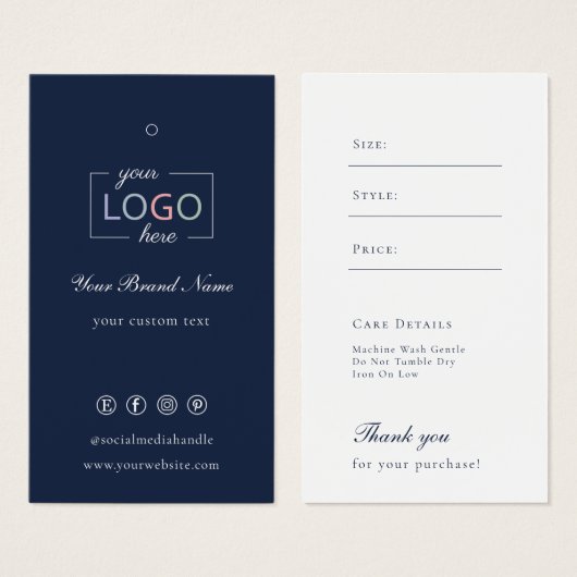 カスタムロゴ衣料品価格ラベルネイビーホワイト (正面&裏面)