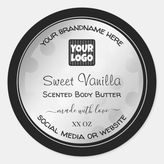 カスタムロゴ製品の包装ラベル銀黒 ラウンドシール (正面)