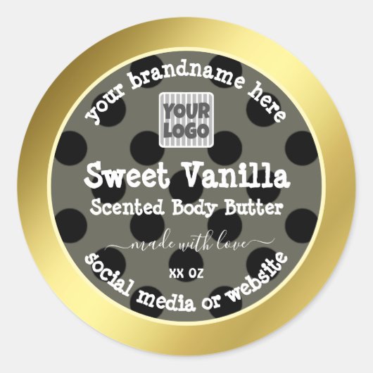 カスタムロゴ製品パッケージラベル金ゴールドブラック ラウンドシール (正面)