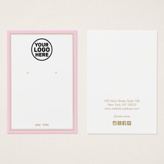 カスタムロゴ追加淡い色のピンクイヤリングジュエリー表示 (正面&裏面)