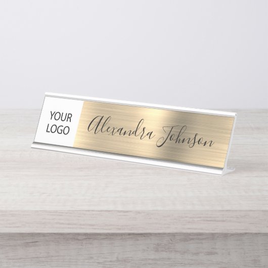 カスタムロゴ金ゴールドプロフェッショナル デスクネームプレート (正面)