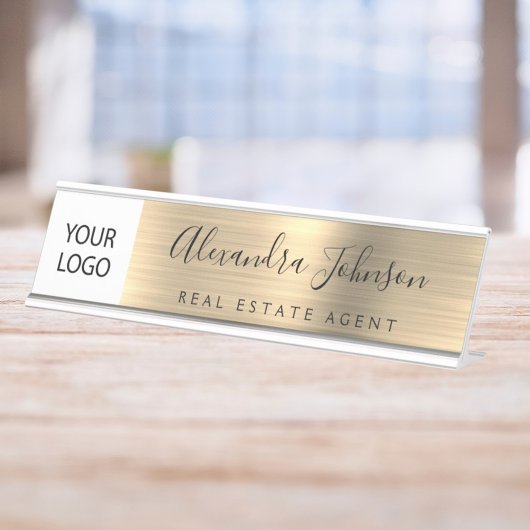 カスタムロゴ金ゴールドプロフェッショナル デスクネームプレート