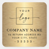 カスタムロゴ黄金色グラデーション差出人住所 スクエアシール (正面)