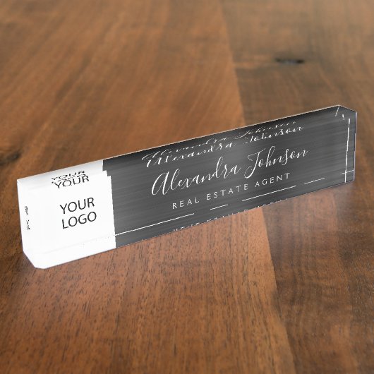 カスタムロゴ黒エレガントプロフェッショナル デスクネームプレート (側面)