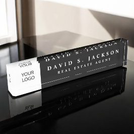 カスタムロゴ黒エレガントプロフェッショナル デスクネームプレート