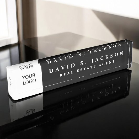 カスタムロゴ黒エレガントプロフェッショナル デスクネームプレート