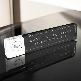 カスタムロゴ黒エレガントプロフェッショナル デスクネームプレート