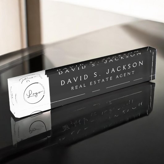 カスタムロゴ黒エレガントプロフェッショナル デスクネームプレート