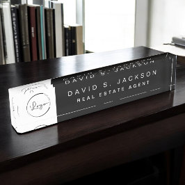 カスタムロゴ黒エレガントプロフェッショナル デスクネームプレート