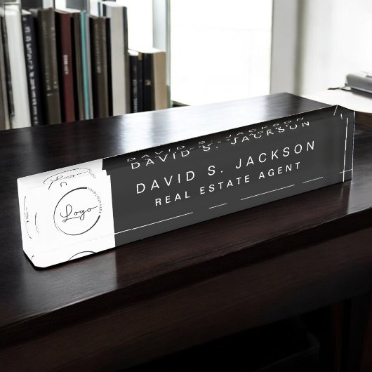 カスタムロゴ黒エレガントプロフェッショナル デスクネームプレート