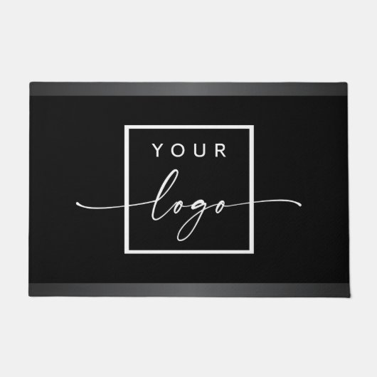 カスタムロゴ黒ダークグレイ縁どビジネス ドアマット (正面)