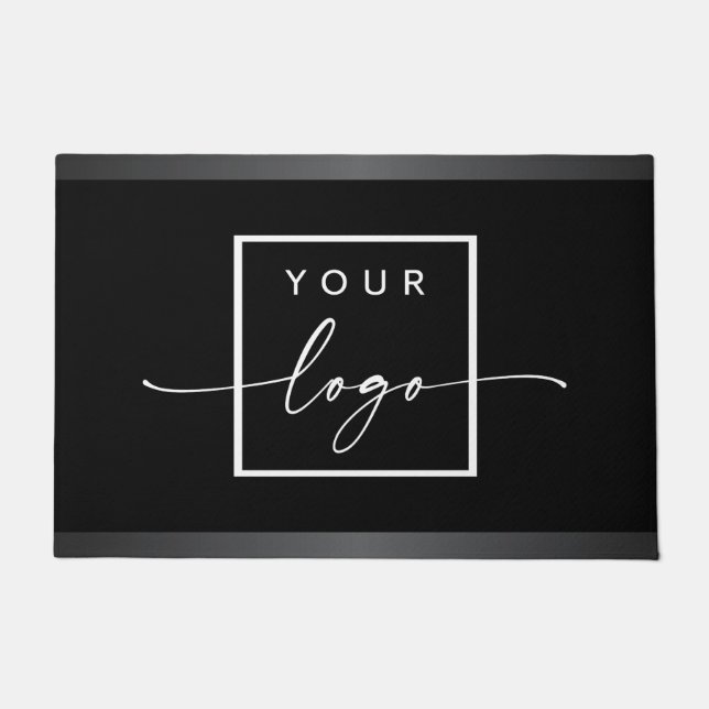 カスタムロゴ黒ダークグレイ縁どビジネス ドアマット (正面)
