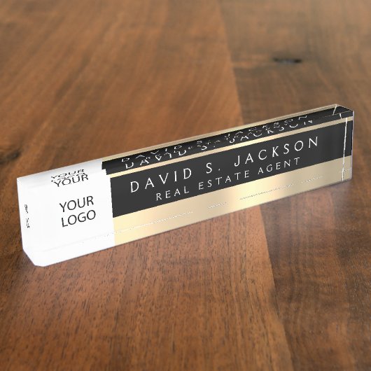 カスタムロゴ黒金ゴールドエレガントプロフェッショナル デスクネームプレート (側面)