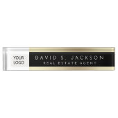 カスタムロゴ黒金ゴールドエレガントプロフェッショナル デスクネームプレート (正面)