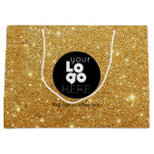 カスタムロゴ14k金ゴールドグリッターXL紙ショッピングバッグ ラージペーパーバッグ (正面)