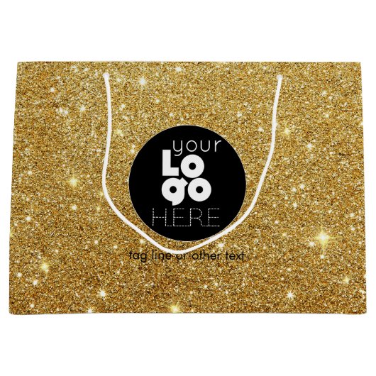 カスタムロゴ14k金ゴールドグリッターXL紙ショッピングバッグ ラージペーパーバッグ (正面)