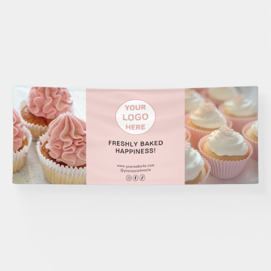 カスタムロゴ2枚赤面ピンクベーカリー事業 横断幕 (横)