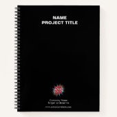 カスタムロゴ、ウェブサイト、名前、ブラック ノートブック (正面)