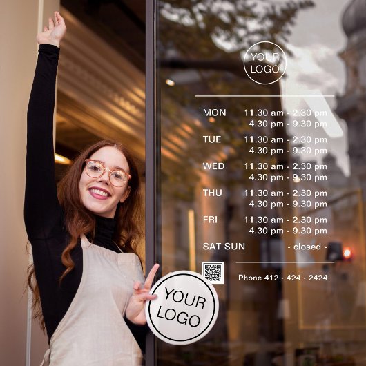 カスタムロゴ オープンハウス 営業時間 休憩時間 QRコード付き ウィンドウサイン