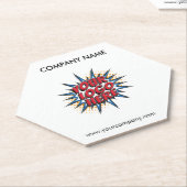 カスタムロゴ、カスタム文字、白六角 ペーパーコースター (アングル)