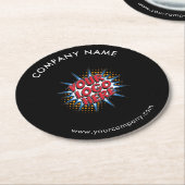 カスタムロゴ、カスタム文字、黒 ラウンドペーパーコースター (アングル)