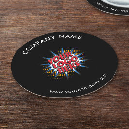 カスタムロゴ、カスタム文字、黒 ラウンドペーパーコースター