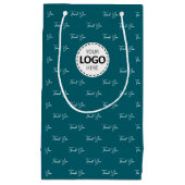 カスタムロゴ サンクス パターン ティール スモールペーパーバッグ (正面)