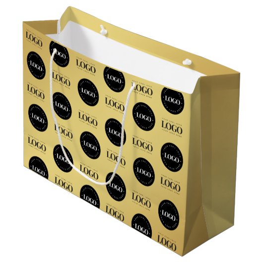 カスタムロゴ ステップリピート ビジネス ゴールド グラデーション ラージペーパーバッグ (正面アングル)