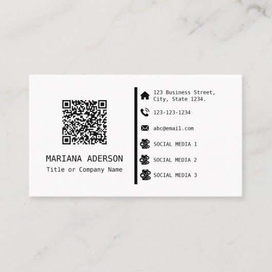 カスタムロゴ、ソーシャルメディアアイコン、QRコード 名刺 (正面)