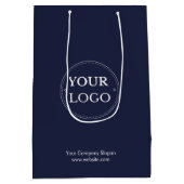 カスタムロゴ ネイビーブルー ビジネス ブランド ミディアムペーパーバッグ (裏面)
