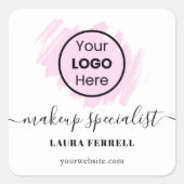 カスタムロゴ ピンクの筆跡 タイポグラフィ クラシック スクエアシール (正面)