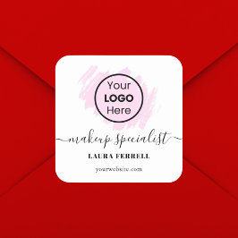 カスタムロゴ ピンクの筆跡 タイポグラフィ クラシック スクエアシール