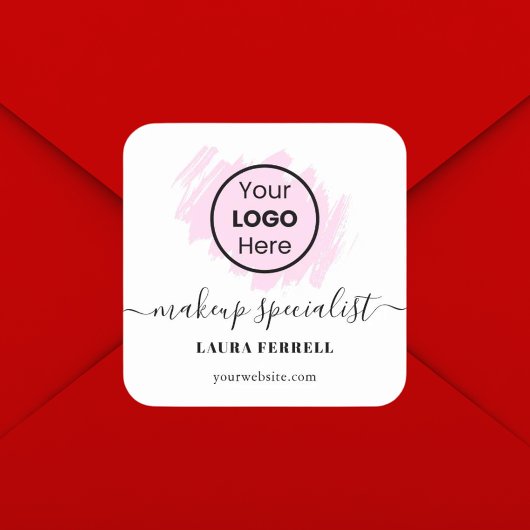 カスタムロゴ ピンクの筆跡 タイポグラフィ クラシック スクエアシール