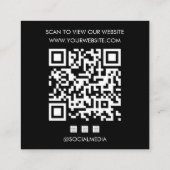 カスタムロゴ ブラックQRコード ウェブサイト ソーシャルメディア スクエア名刺 (裏面)