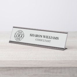 カスタムロゴ | プロフェッショナルエレガントライトグレー デスクネームプレート