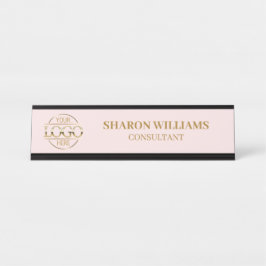 カスタムロゴ | プロフェッショナル赤面ピンクミニマリスト デスクネームプレート