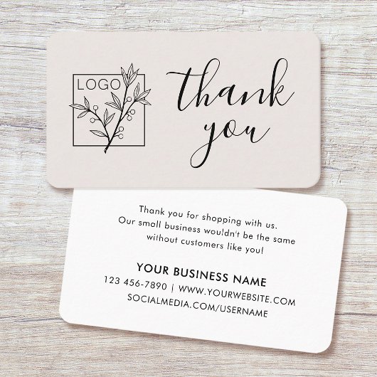 カスタムロゴ モダンスクリプト ベージュの感謝カード 名刺