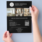 カスタムロゴ 写真 QR ブラック プロフェッショナル ビジネス チラシ (手)