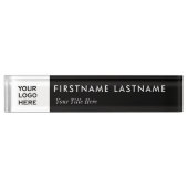 カスタムロゴ，名前エレガント白黒プロフェッショナル デスクネームプレート (正面)