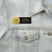 カスタムロゴ、名前、タイトルのゴールデングラデーションブラック 名札 (インサイチュ)