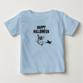 カスタムロゴ | 名前、空飛ぶ魔女と黒猫 ベビーTシャツ