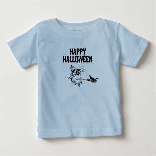 カスタムロゴ | 名前、空飛ぶ魔女と黒猫 ベビーTシャツ (正面)