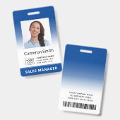 カスタムロゴ 青グラデーション 従業員名・役職・ID バッジ (表裏)