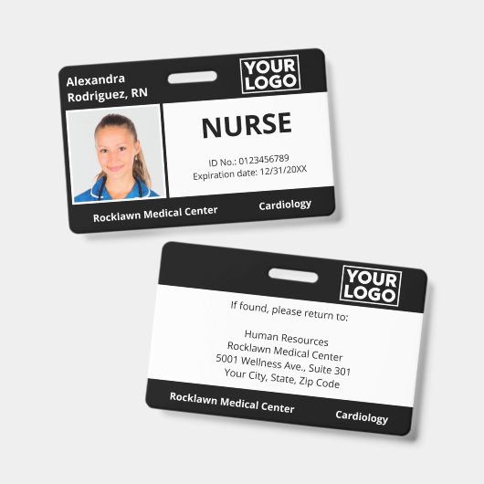 カスタムロゴ（黒）の医療従業員ID バッジ (正面＆裏面)