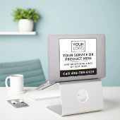 カスタムロゴ 黒 白 ビジネス サービス スクエア シール (デスク上のノートパソコン)