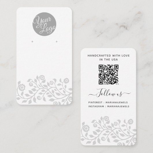 カスタムロゴ&QRコードホワイトイヤリングディスプレイカード 名刺 (正面/裏面)