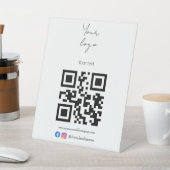 カスタムロゴ、QRコード、テキストの白黒 台座サイン (インサイチュ)