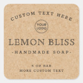 カスタムロゴKraftルック紙スクエア製品ラベル スクエアシール (正面)